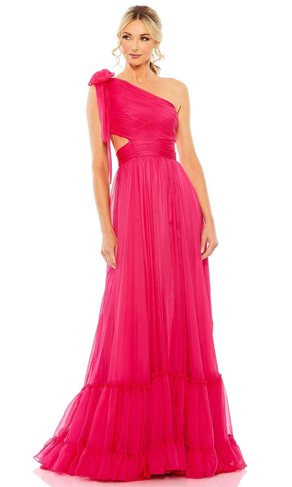 Mac Duggal 68472 - Bow Accent A-Line Prom Gown Special Occasion Dress 0 / Hot Pink