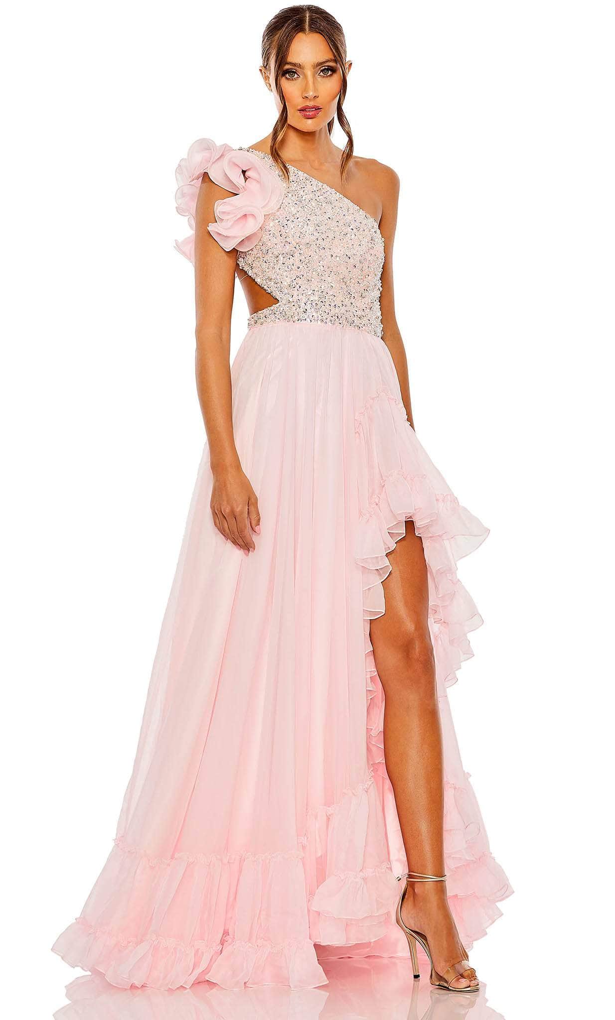 Mac Duggal 68480 - Flowy Sequined Top A-line Gown Special Occasion Dress 0 / Petal Pink