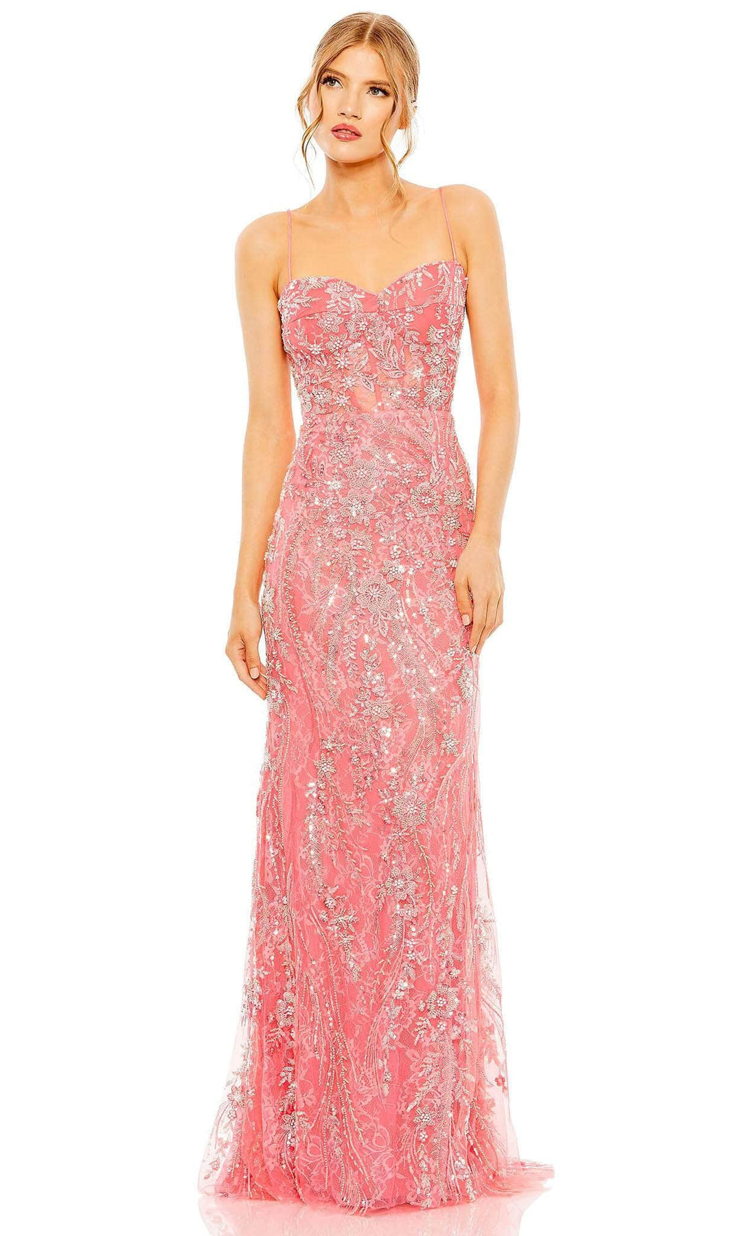 Mac Duggal 68511 - Beaded Floral Sweetheart Evening Dress Special Occasion Dress 0 / Coral