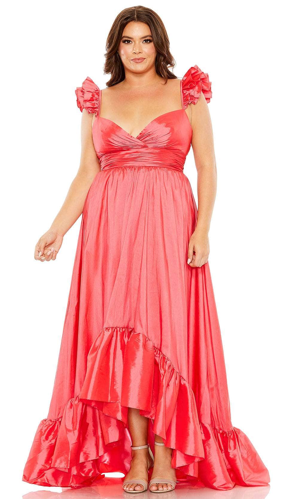 Mac Duggal 68526 - Ruffled Detail Back Cutout Gown Prom Dresses 14W / Watermelon