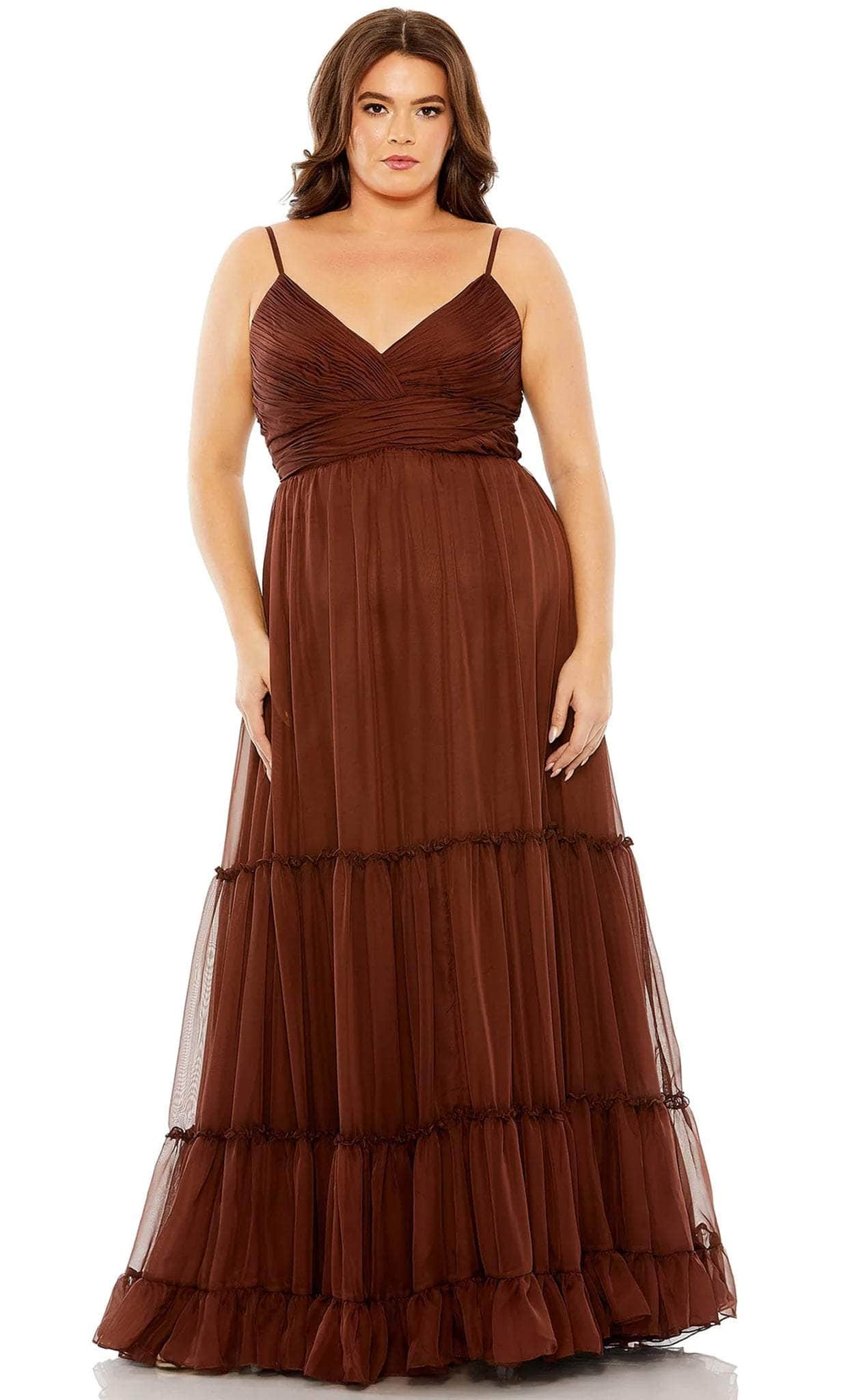 Mac Duggal 68542 - Chiffon Sleeveless Layered Gown Prom Dresses 14W / Chocolate