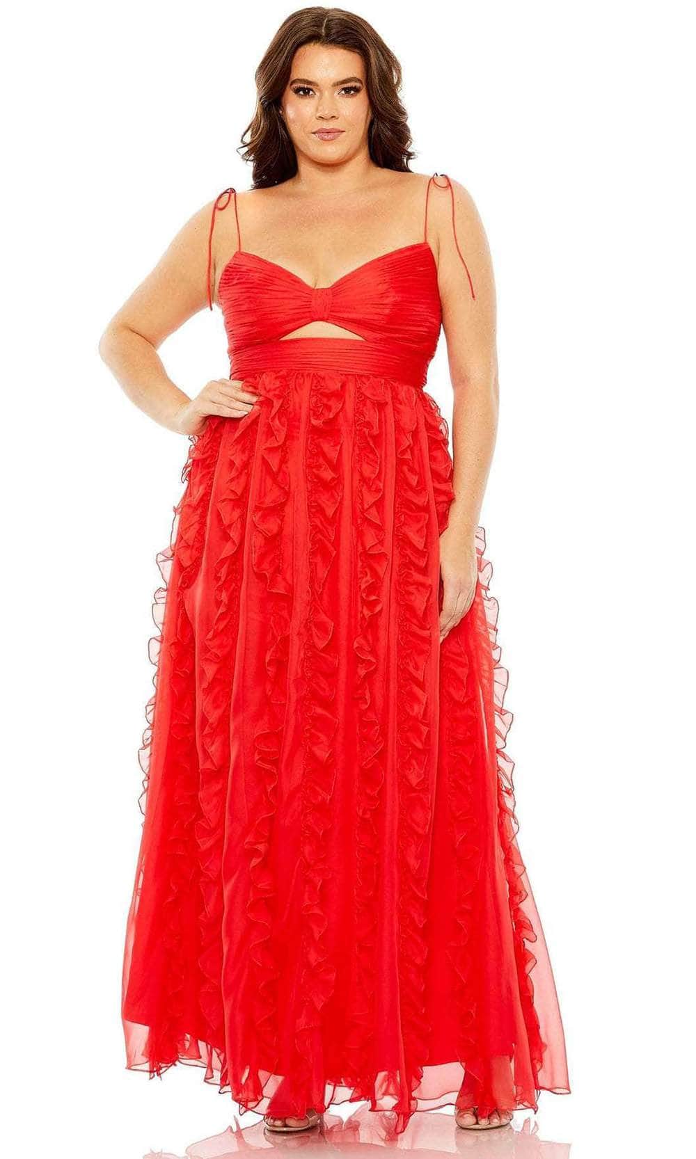 Mac Duggal 68543 - Long Chiffon A-Line Dress - Keyhole, Spaghetti Straps, Hidden Back Zipper, Cascading Ruffled Skirt, Sheer Hem, Fully Lined Through Body ADASA Mac Duggal 68543 - Long Chiffon A-Line Dress - Keyhole, Spaghetti Straps, Hidden Back Zipper, Cascading Ruffled Skirt, Sheer Hem, Fully Lined Through Body ADASA