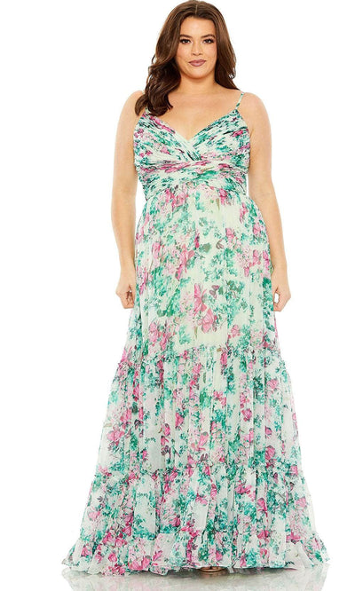 Mac Duggal 68550 - Pleated Detail Printed Gown Prom Dresses 14W / Green Multi