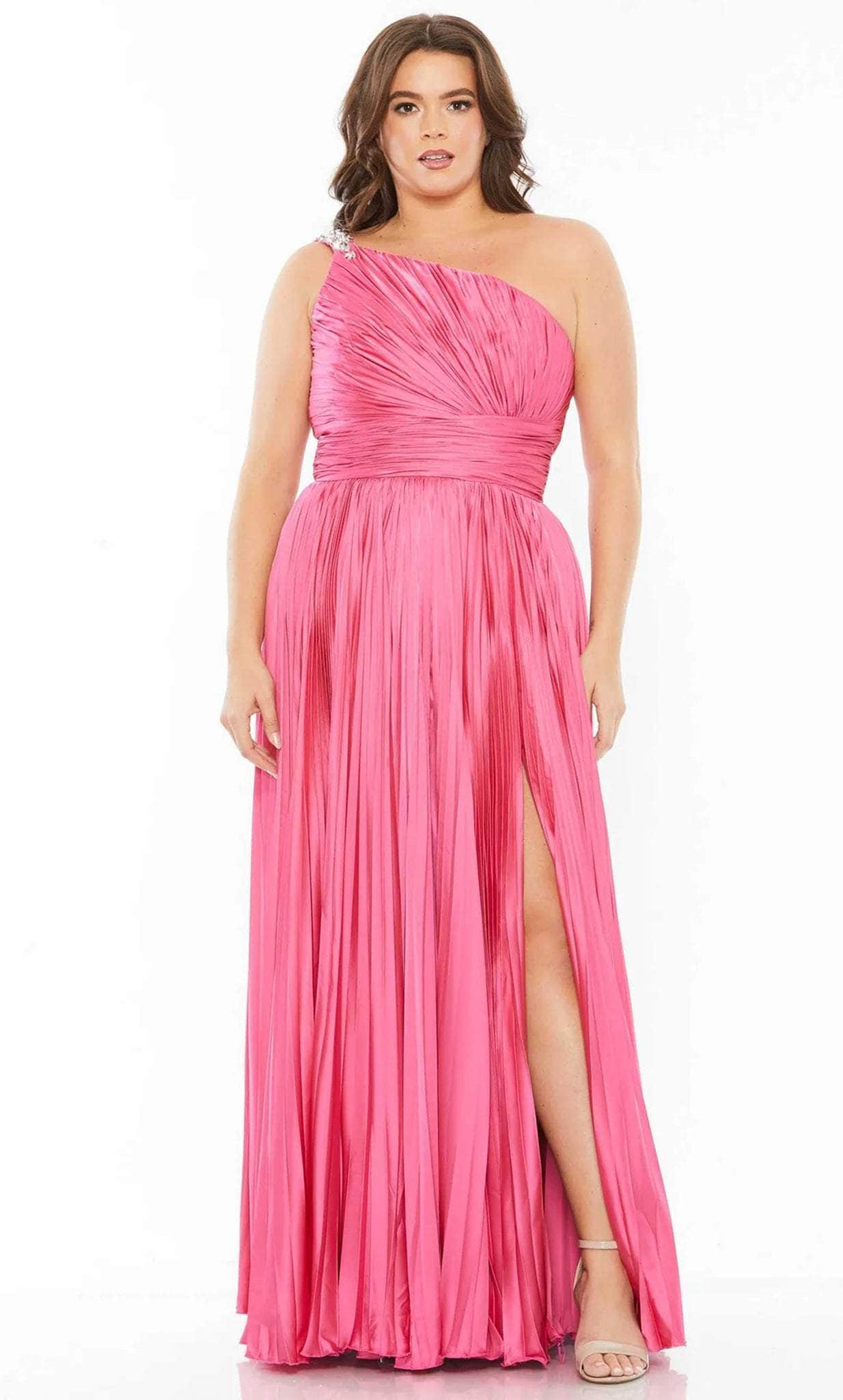 Mac Duggal 77005 - Ruched Asymmetrical Bridesmaid Dress Bridesmaid Dresses 14W / Hot Pink