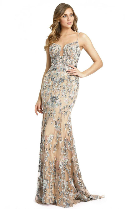 Mac Duggal - 79313 Floral Embroidered Corseted Dress Evening Dresses 0 / Nude/Multi