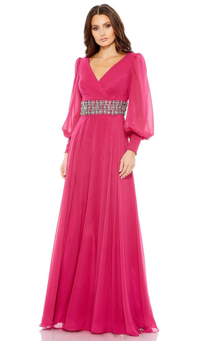 Mac Duggal 79390 - Bishop Sleeve Flowy Evening Gown Special Occasion Dress 4 / Cranberry