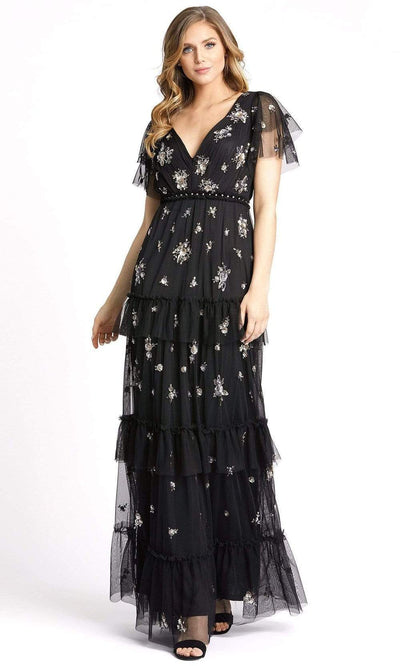 Mac Duggal - 9068 Embellished Deep V Neck A-Line Gown Prom Dresses 0 / Black