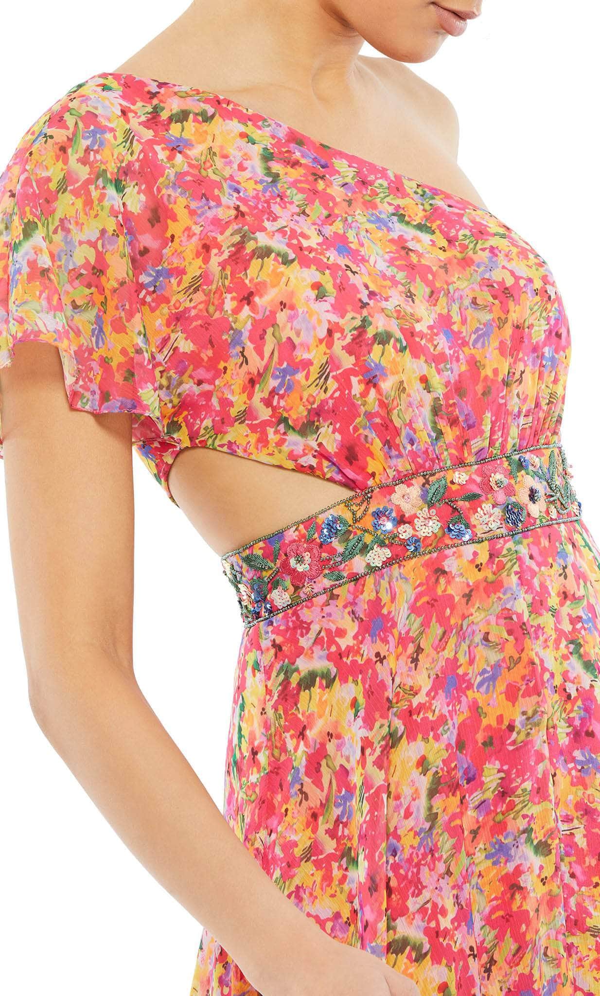 Mac Duggal 9157 - Asymmetric Neck Floral Print Long Gown Evening Dresses