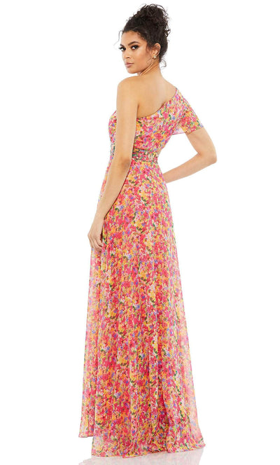 Mac Duggal 9157 - Asymmetric Neck Floral Print Long Gown Evening Dresses