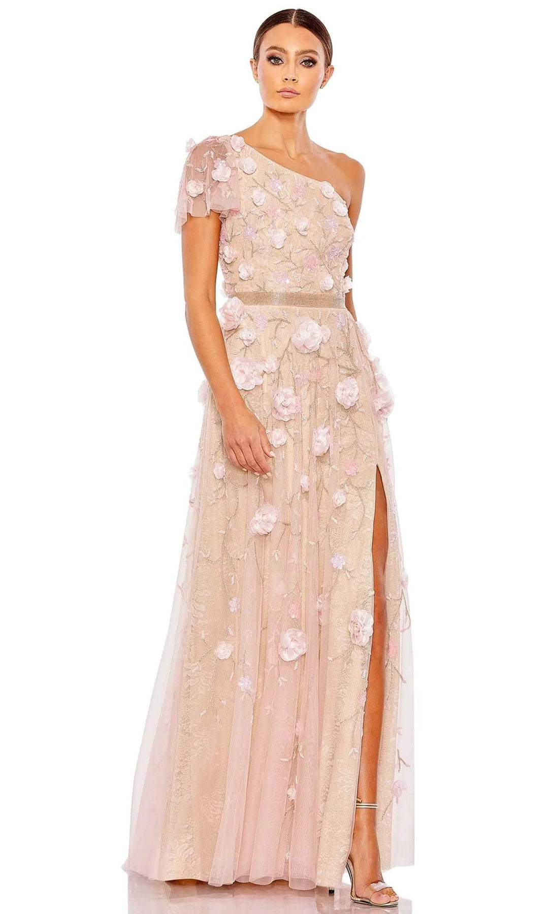 Mac Duggal 9165 - Embellished One Shoulder Evening Gown Evening Dresses 0 / Blush Gold