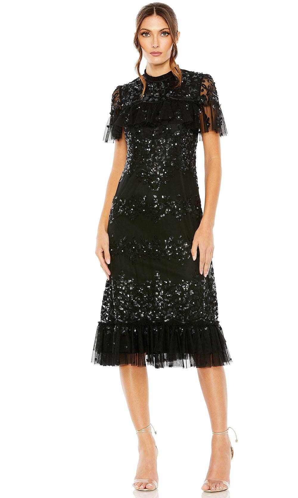 Mac Duggal 9193 - Ruffled Tea Length Prom Dress Special Occasion Dress 2 / Black