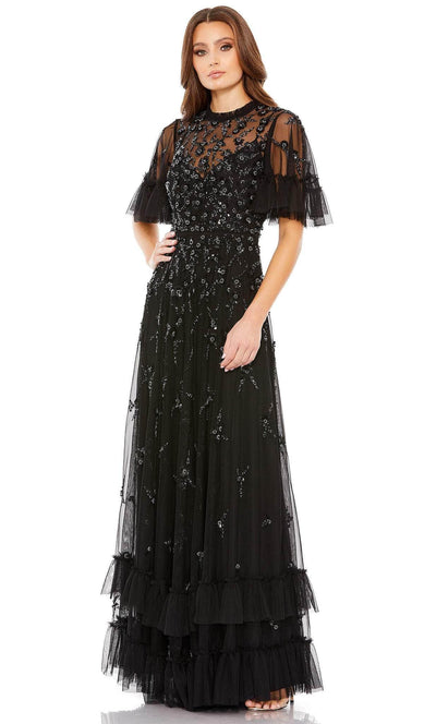 Mac Duggal 9199 - Floral Embellished A-line Evening Dress Special Occasion Dress 4 / Black