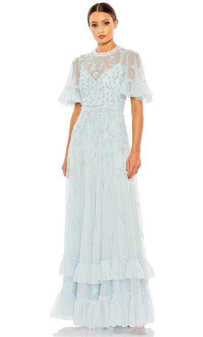 Mac Duggal 9199 - Floral Embellished A-line Evening Dress Special Occasion Dress 4 / Powder Blue