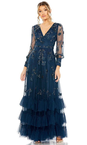 【MAC DUGGAL】関税込★刺繍Vネックガウン mac-duggal-9256-long-sleeve-