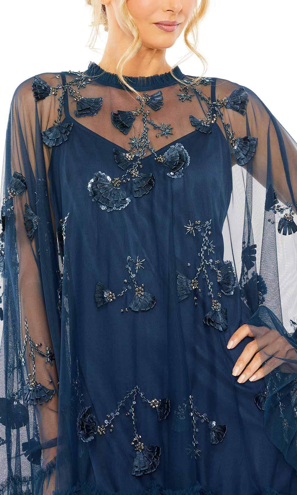 Mac Duggal - Brown Embellished Long Sleeve Trapeze Dress with Ruffle Hem - US 14 Mac Duggal - Brown Embellished Long Sleeve Trapeze Dress with Ruffle Hem - US 14