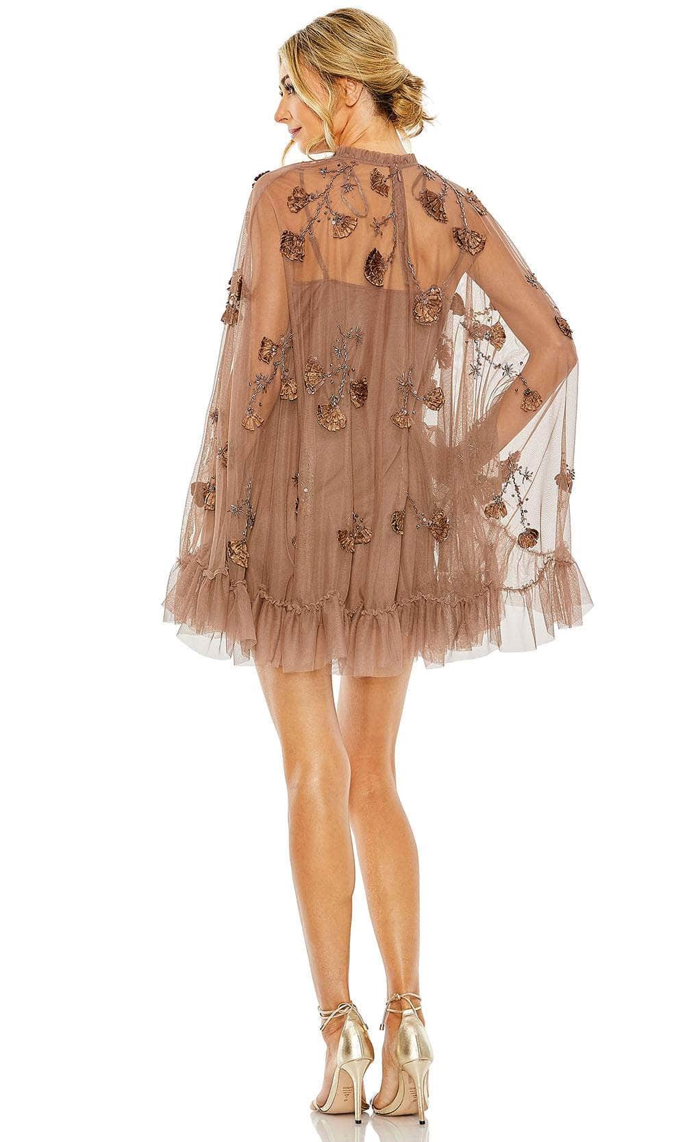 Mac Duggal - Brown Embellished Long Sleeve Trapeze Dress with Ruffle Hem - US 14 Mac Duggal - Brown Embellished Long Sleeve Trapeze Dress with Ruffle Hem - US 14