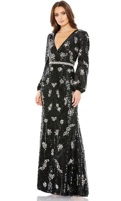 Mac Duggal 93616 - Rhinestone Embellished Floral Evening Dress Evening Dresses 4 / Black