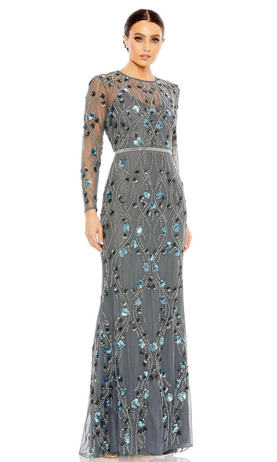 Mac Duggal 93772 - Floral Sequin Sheath Evening Dress Evening Dresses 4 / Charcoal