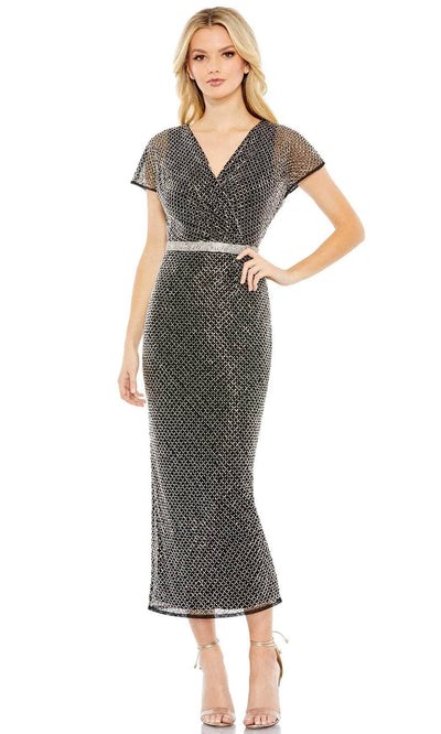 Mac Duggal 93787 - Cap Sleeve Lattice Cocktail Dress Special Occasion Dresses 2 / Black Silver