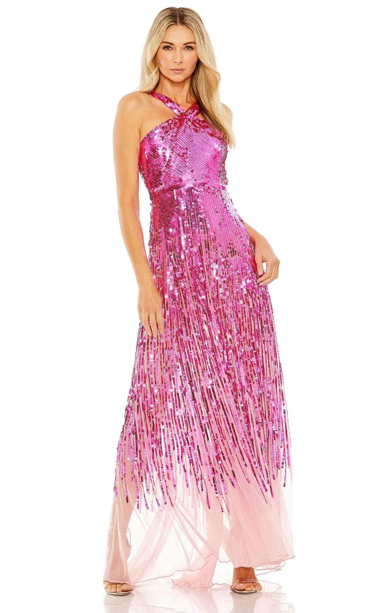 Mac Duggal 93961 - Cross Front Sequin Evening Gown Evening Dresses 0 / Hot Pink