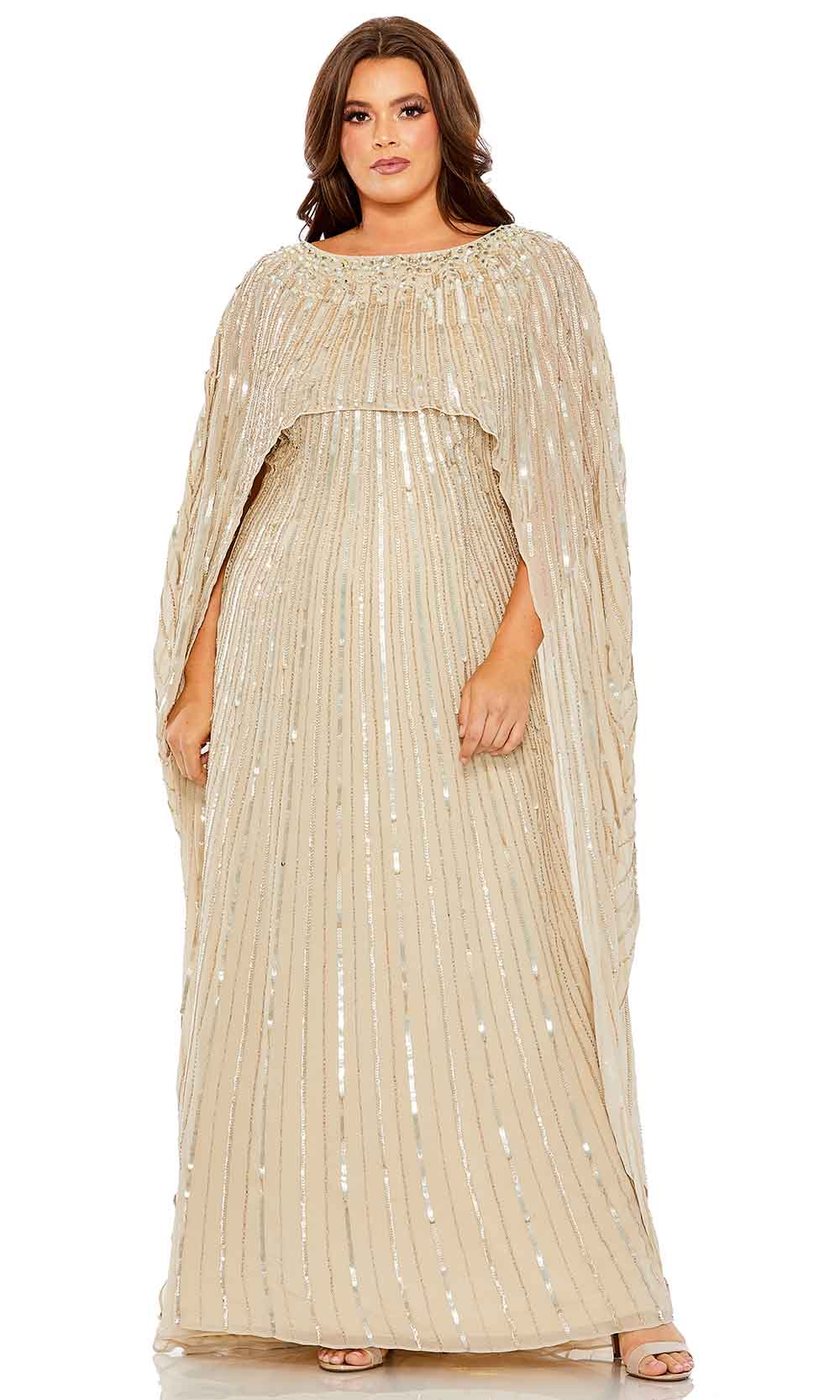 Mac Duggal 93993 - Embellished Cape Sleeve Column Gown Mother of the Bride Dresses 14 / Champagne
