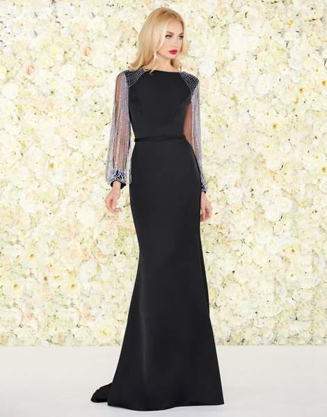 Mac Duggal - Bateau Silver Beaded Trumpet Gown 20116R - 1 pc Blk In Size 6 Available CCSALE 6 / Black