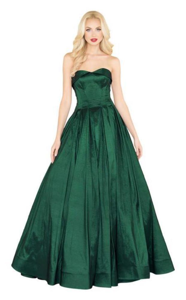 Mac Duggal Black White Red - 12132R Strapless Stretch Taffeta Ballgown Special Occasion Dress 2 / Emerald Green