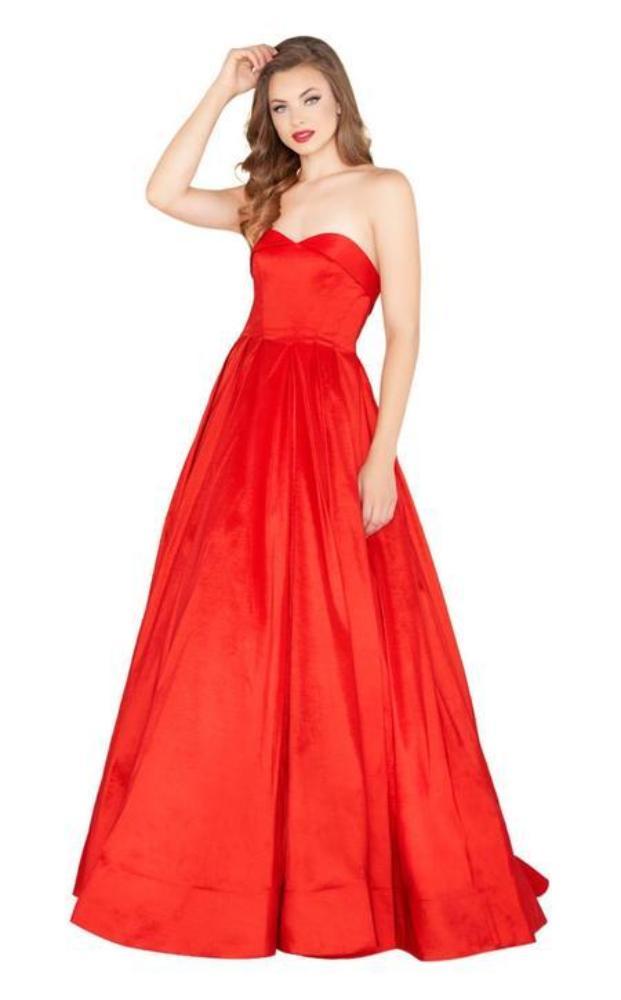 Mac Duggal Black White Red - 12132R Strapless Stretch Taffeta Ballgown Special Occasion Dress 2 / Red