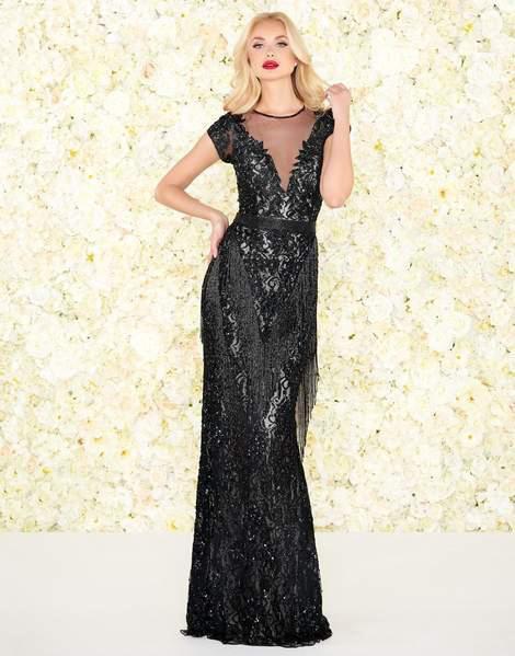 Mac Duggal Black White Red - 4898R Embellished Illusion Jewel Dress Special Occasion Dress 4 / Black / Nude