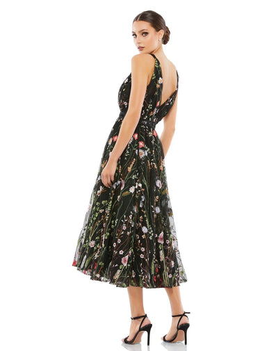 Mac Duggal Cocktail - 26557D V-Neck Tea-Length Dress Holiday Dresses