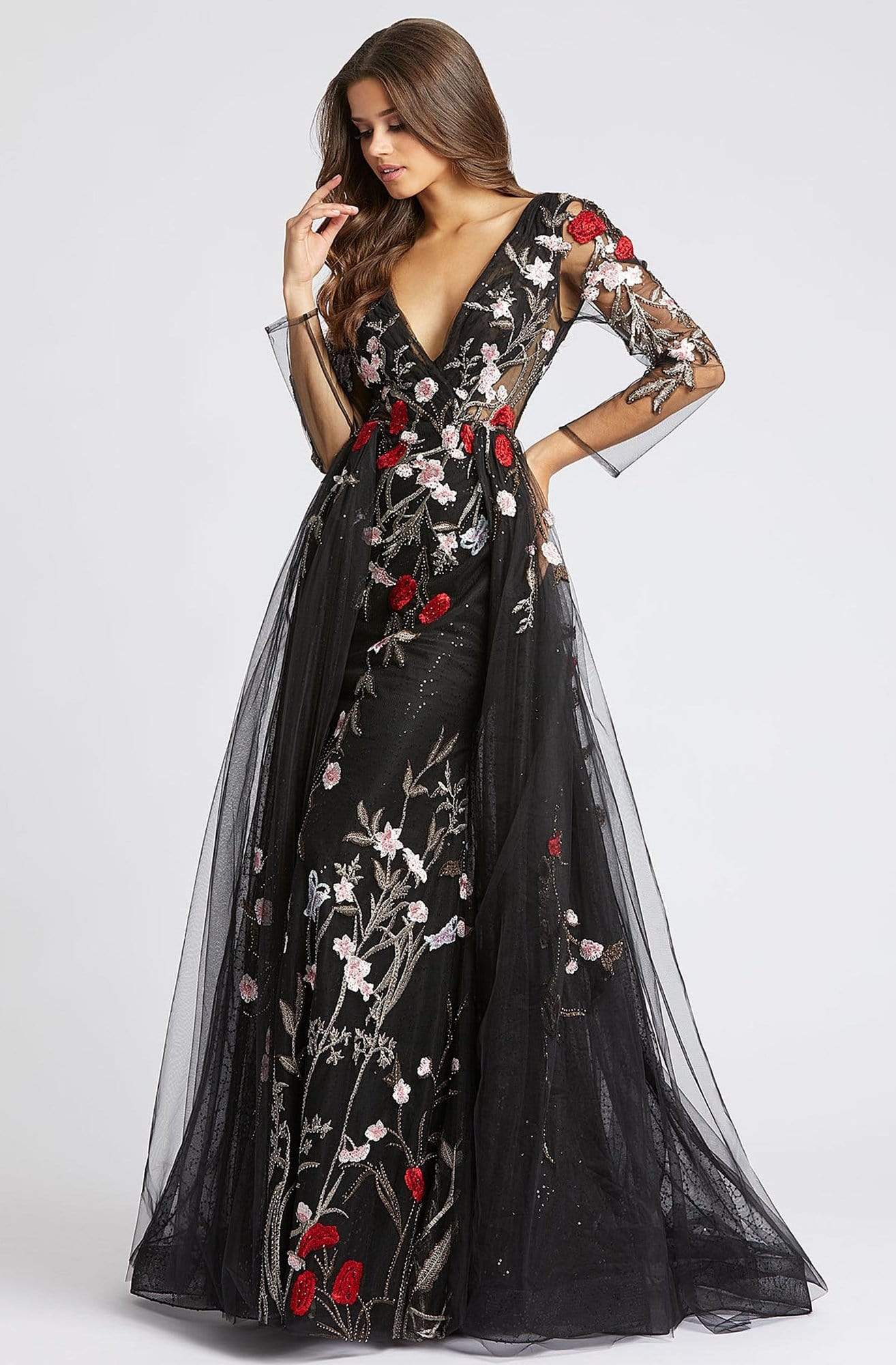 Mac Duggal Couture - 20125D Floral Embroidered Dress With Overskirt Evening Dresses