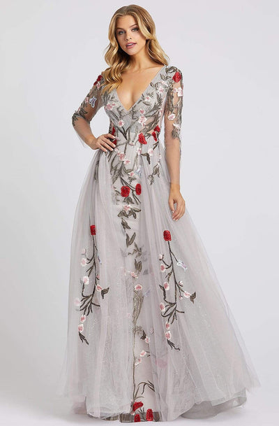 Mac Duggal Couture - 20125D Floral Embroidered Dress With Overskirt Evening Dresses 4 / Gray Multi