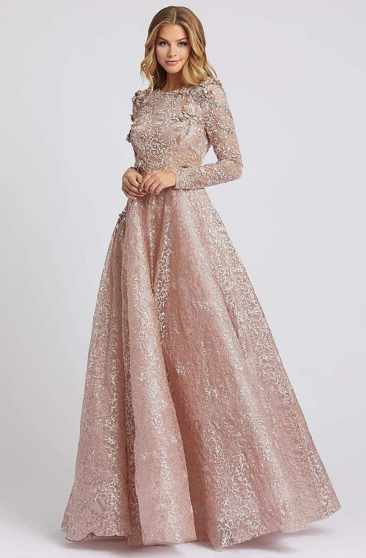 mac duggal evening - 11121d embroidered long sleeve a-line dress Mac Duggal Evening