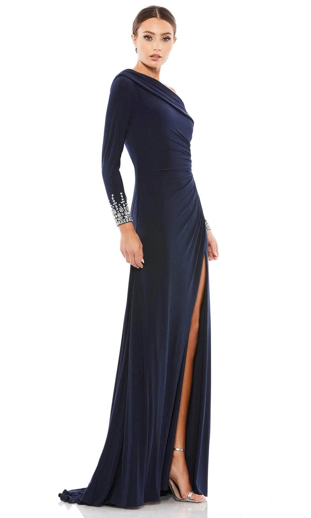 Mac Duggal Evening - 12231 Long Sleeve Jewel Embellished Long Gown Evening Dresses 0 / Midnight Blue