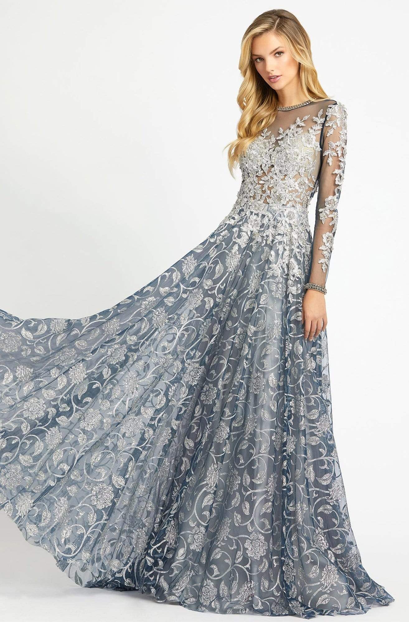 Mac Duggal Evening - 12233D Long Sleeve Floral Embroidered Gown Formal Gowns