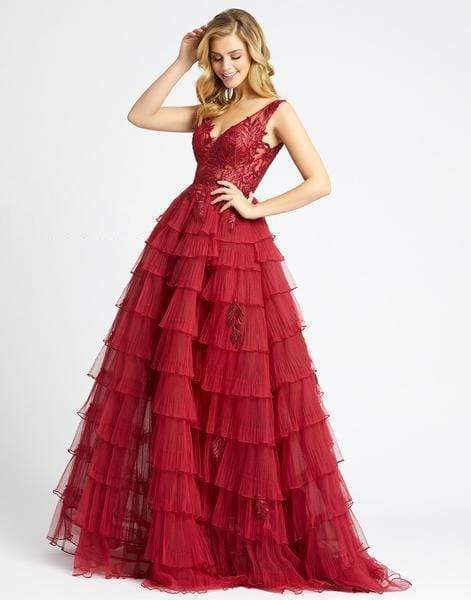 Mac Duggal Evening - 20136D Sleeveless V-Neck Tiered Ballgown Ball Gowns 0 / Deep Red