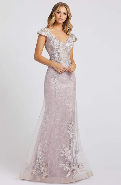 Mac Duggal Evening - 20144D Floral Appliqued V-Neck Mermaid Gown Special Occasion Dress 0 / Lavender