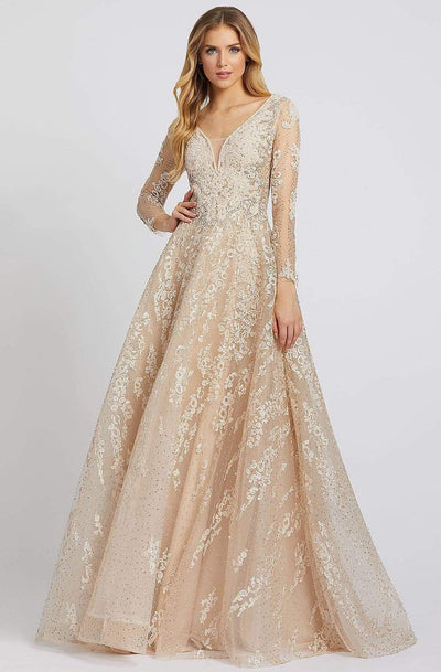 Mac Duggal Evening - 20212D Long Sleeve Embroidered A-Line Gown Evening Dresses 0 / Porcelain