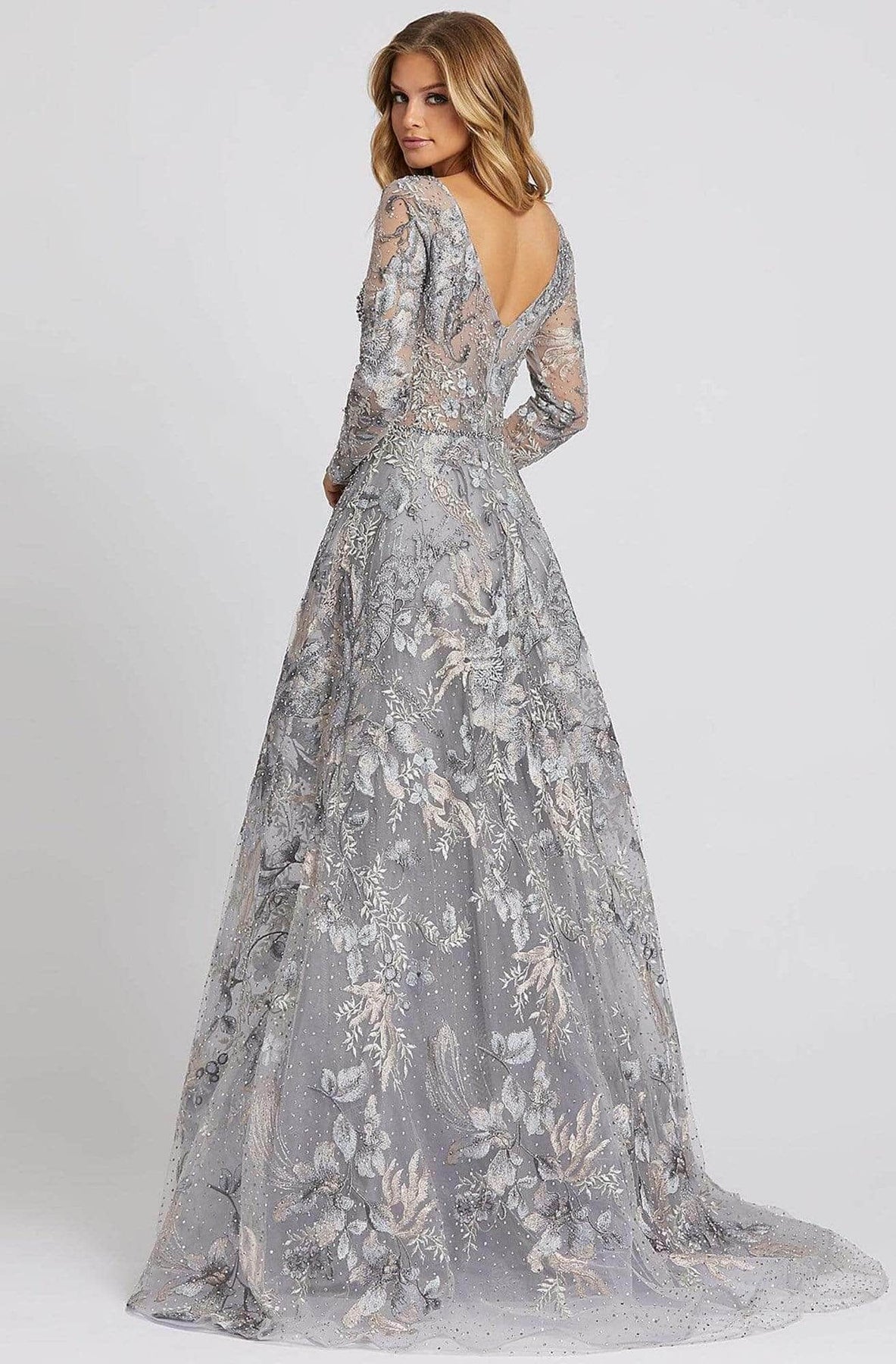 Mac Duggal Evening 20214D -  Floral Embroidered V-Shaped Back Mother of the Bride Gown Evening Dresses 12 