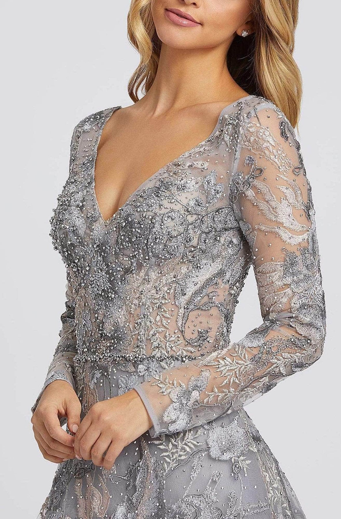 Mac Duggal Evening 20214D -  Floral Embroidered V-Shaped Back Mother of the Bride Gown Evening Dresses 12 
