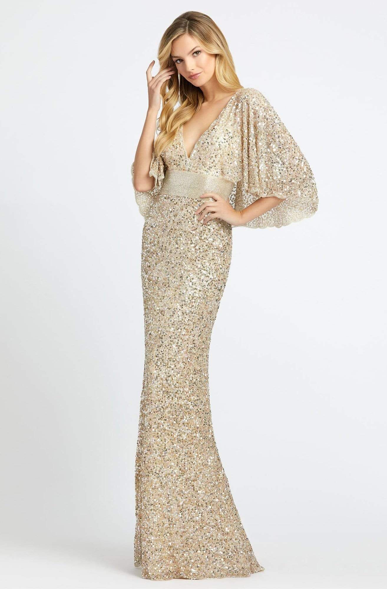 Mac Duggal Evening - 4808D Cape Sleeve Deep V-Neck Sequined Gown Special Occasion Dress