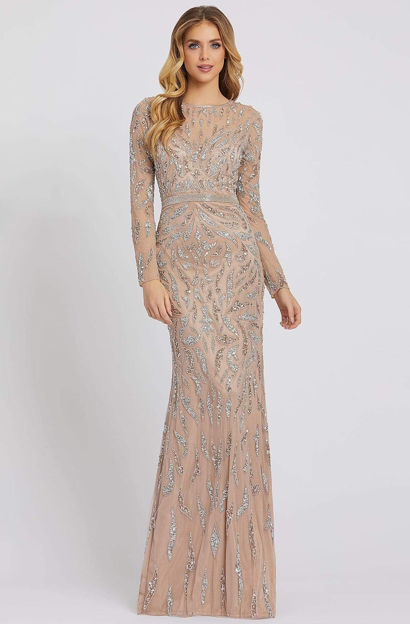 Mac Duggal Evening - 5124D Sequin Embellished Jewel Neck Evening Dress Evening Dresses 0 / Mocha