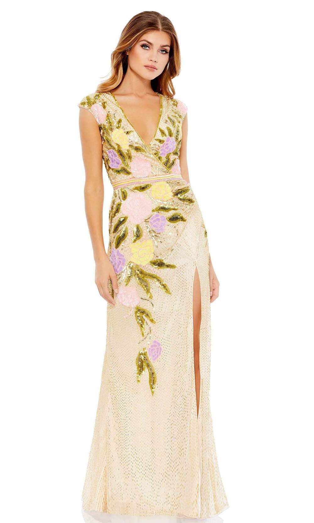 Mac Duggal Evening - 5420D Floral V-Neck Evening Dress Evening Dresses 0 / Nude Multi
