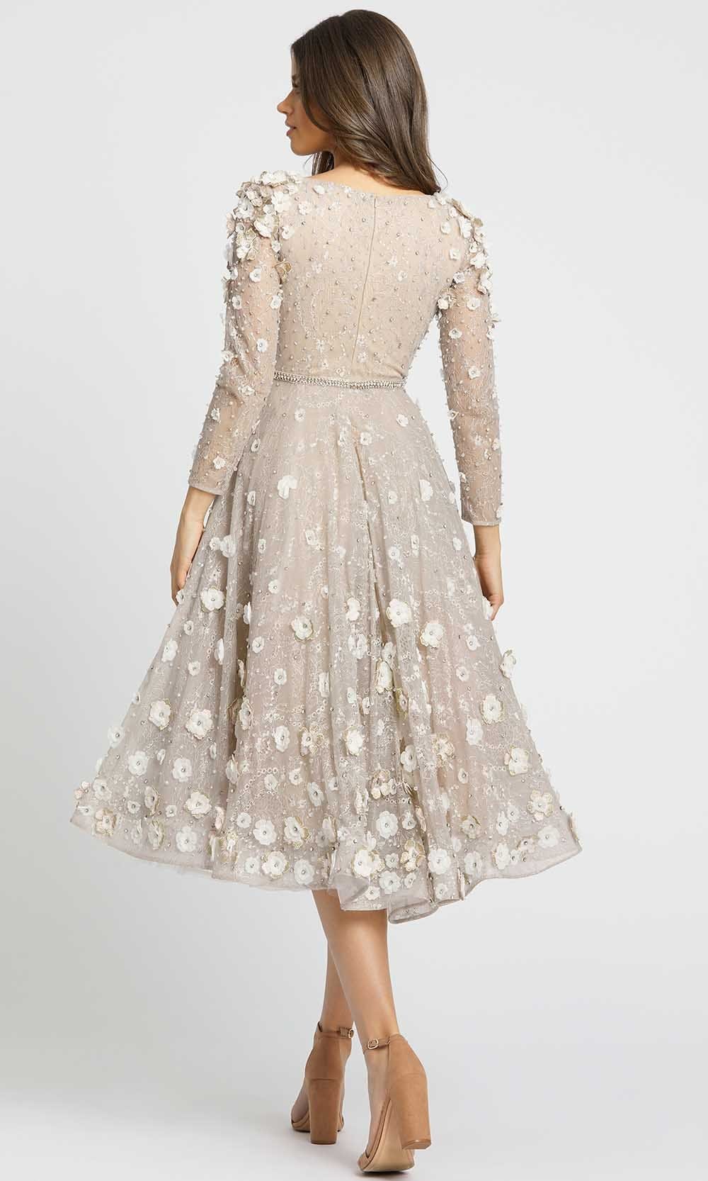 Mac Duggal - 67387DSC Floral Appliqued Enchanting Tea Length Dress In Neutral