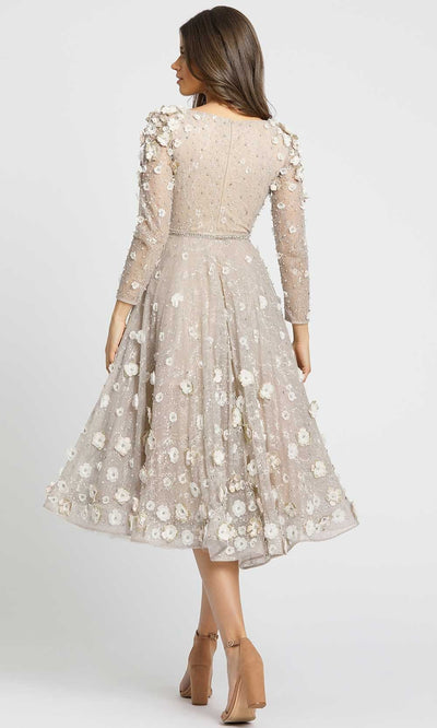 Mac Duggal - 67387DSC Floral Appliqued Enchanting Tea Length Dress In Neutral