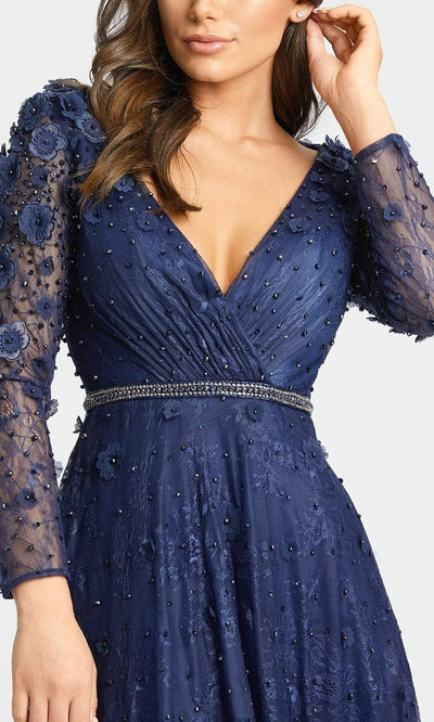 Mac Duggal Evening - 67503D Plunging Neck 3D Floral Lace A-Line Gown Evening Dresses