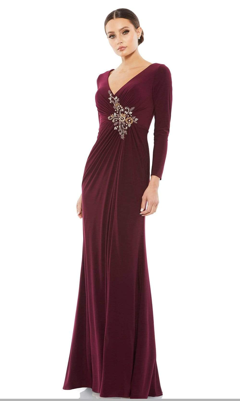 Mac Duggal Evening - 67848D V-Neck Draped Sheath Dress Special Occasion Dress 2 / Berry