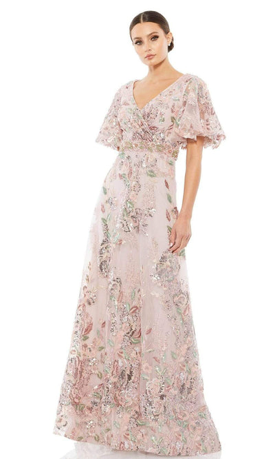 Mac Duggal Evening 67880 - Floral Sequin V-Neck Evening Dress Special Occasion Dresses 2 / Rose Pink