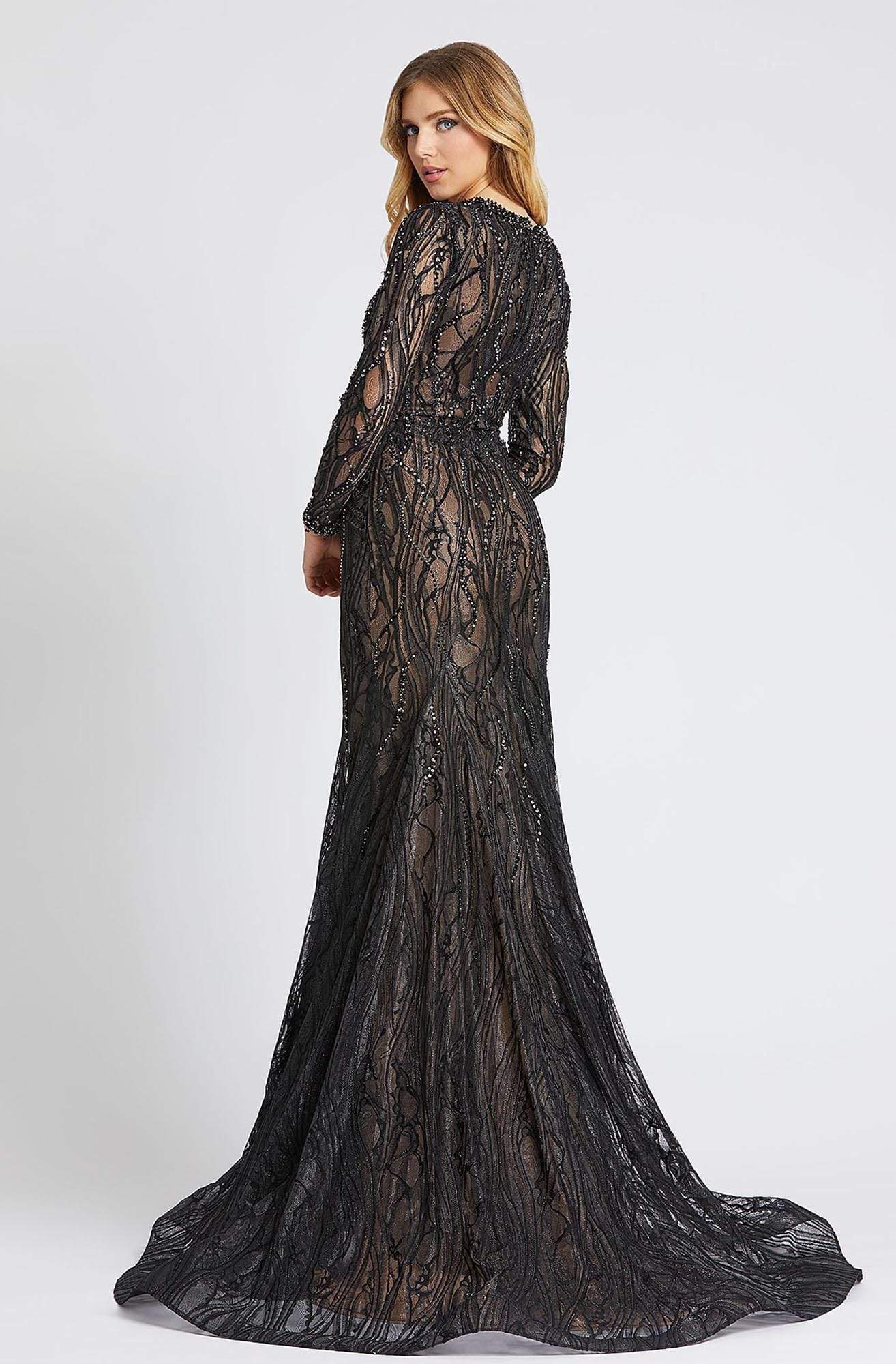 Mac Duggal Evening - 79291D Long Sleeve Sheer Laced Long Dress Mother of the Bride Dresses