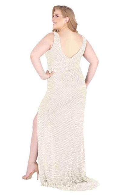 Mac Duggal Fabulouss - 4850F Beaded Plunging V-neck Sheath Dress Special Occasion Dress